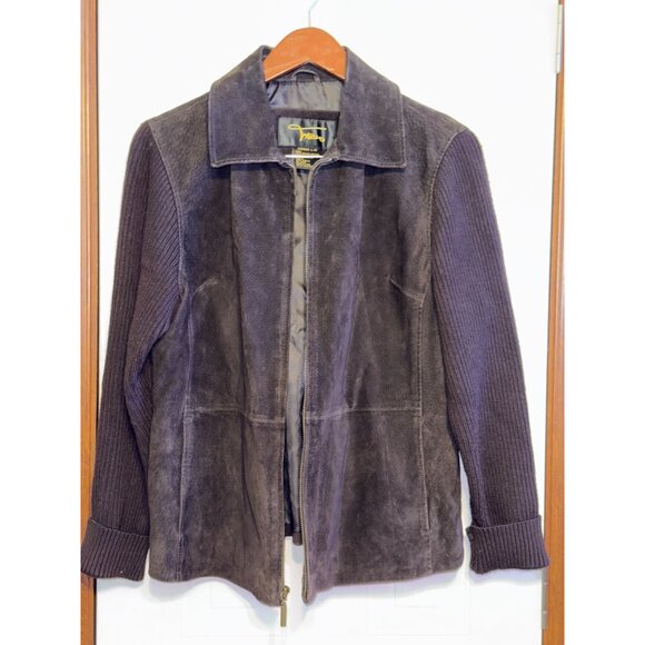 Fabio Vintage 90's Brown Suede Leather Full Zip Jacket With Ribbed Sleeves Sz L - Picture 3 of 14